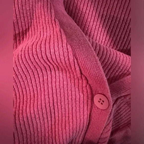 Kate Spade Saturday Barbie Pink Linen Blend Button Down Cardigan Deep V Size XS - Picture 3 of 6